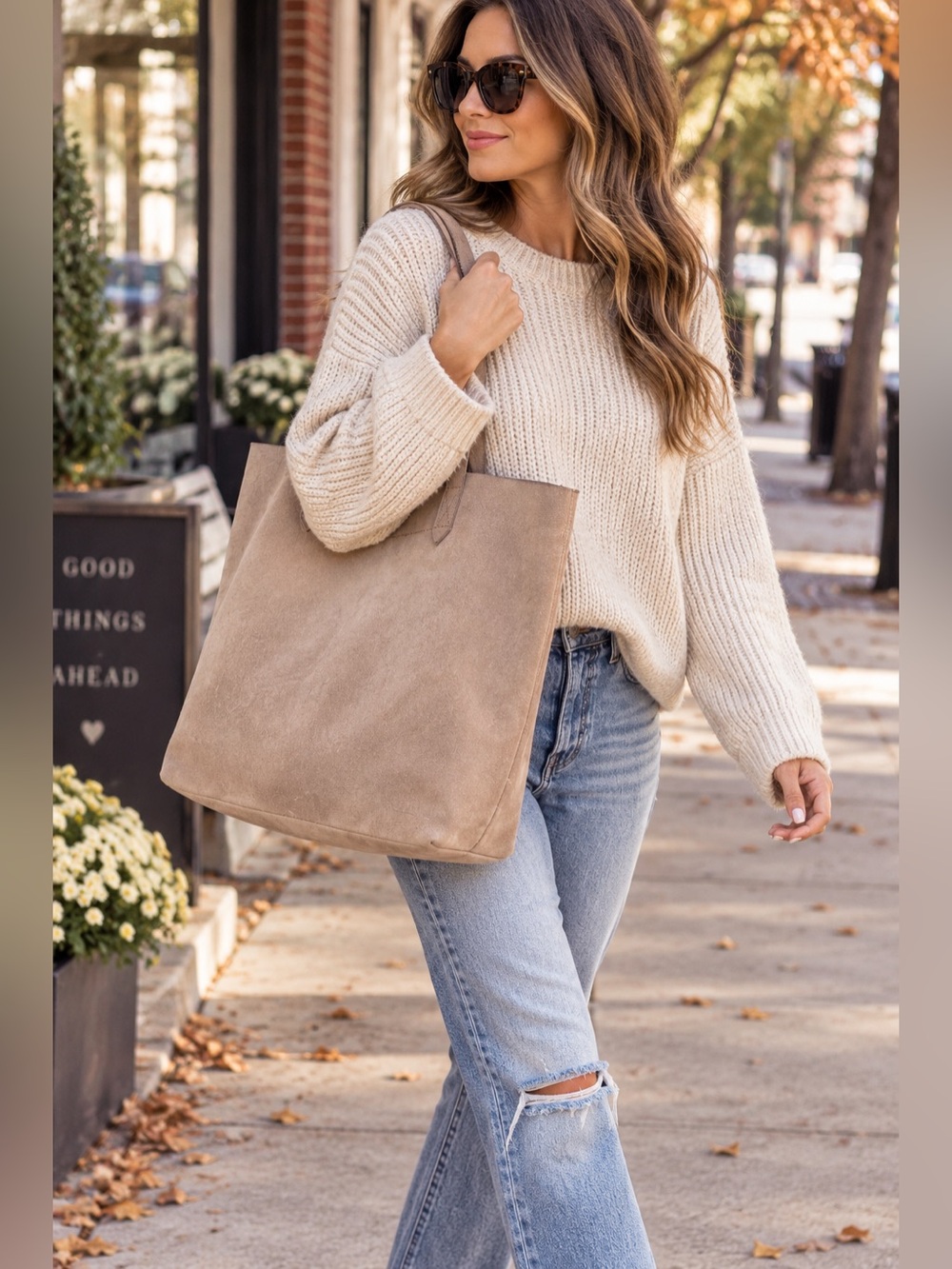 Madewell 100% Suede Leather Oversized Tote Bag Beige Tan
